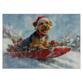 Airedale Hond in Sledge Laat het Sneeuw Kerstmis Snijplank (Voorkant)