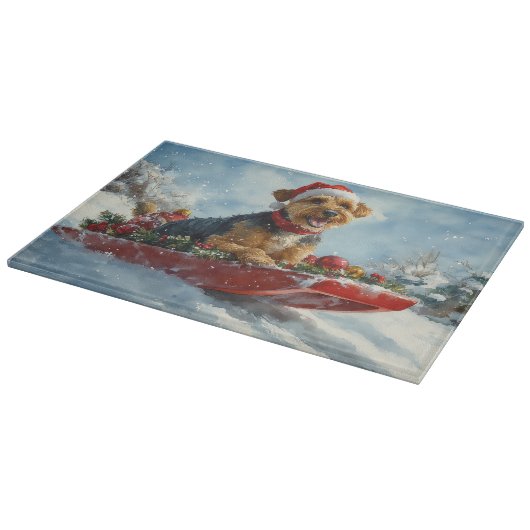 Airedale Hond in Sledge Laat het Sneeuw Kerstmis Snijplank (Hoek)