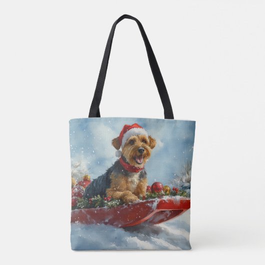 Airedale Hond in Sledge Laat het Sneeuw Kerstmis Tote Bag (Achterkant)