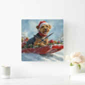 Airedale Hond in Sledge Laat het Sneeuw Kerstmis Vierkante Klok (Huis)