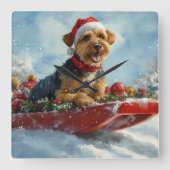 Airedale Hond in Sledge Laat het Sneeuw Kerstmis Vierkante Klok (Voorkant)