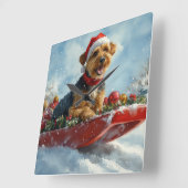 Airedale Hond in Sledge Laat het Sneeuw Kerstmis Vierkante Klok (Hoek)