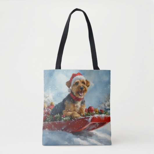 Airedale-hond in slee laat het sneeuwen Kerstmis Tote Bag (Voorkant)
