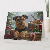 Airedale Hond Kerst Feestelijk Kaart (Voorkant)