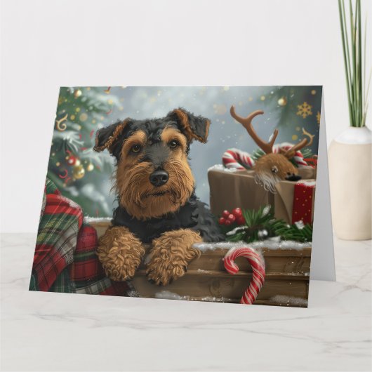 Airedale Hond Kerst Feestelijk Kaart (Voorkant)