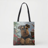 Airedale Hond Kerst Feestelijk Tote Bag (Voorkant)