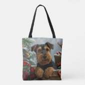Airedale Hond Kerst Feestelijk Tote Bag (Achterkant)