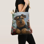 Airedale Hond Kerst Feestelijk Tote Bag (Dichtbij)