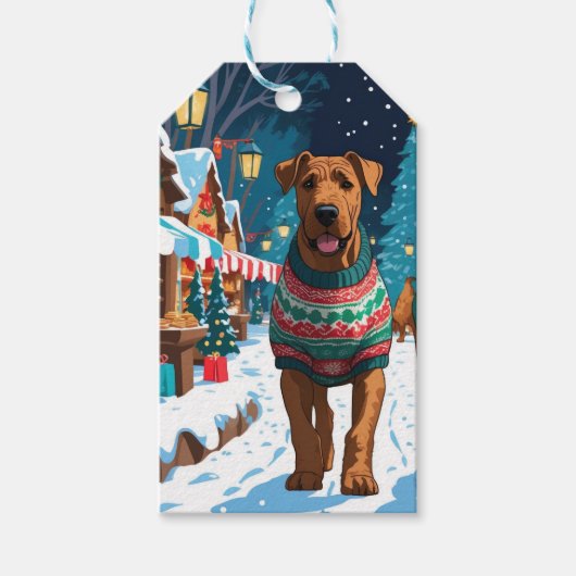 Airedale-hond kerst sneeuw vakantie cadeaulabel (Voorkant)