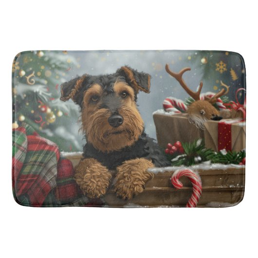 Airedale Hond Kerstfeest Badmat (Voorkant)