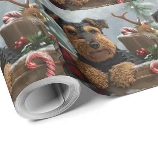 Airedale Hond Kerstfeest Cadeaupapier (Rol Hoek)