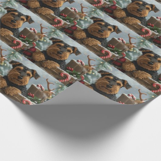 Airedale Hond Kerstfeest Cadeaupapier (Hoek)