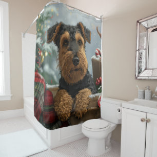 Airedale Hond Kerstfeest Douchegordijn