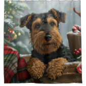 Airedale Hond Kerstfeest Douchegordijn (Voorkant)