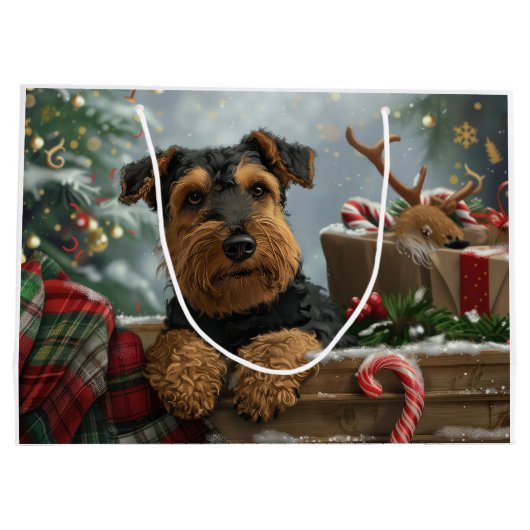 Airedale Hond Kerstfeest Groot Cadeauzakje (Achterkant)