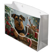 Airedale Hond Kerstfeest Groot Cadeauzakje (Achterkant Gekanteld)