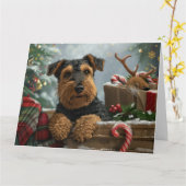 Airedale Hond Kerstfeest Kaart (Gele Bloem)