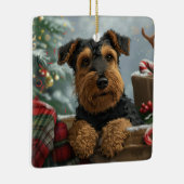 Airedale Hond Kerstfeest Keramisch Ornament (Rechts)