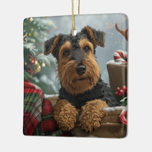 Airedale Hond Kerstfeest Keramisch Ornament (Links)