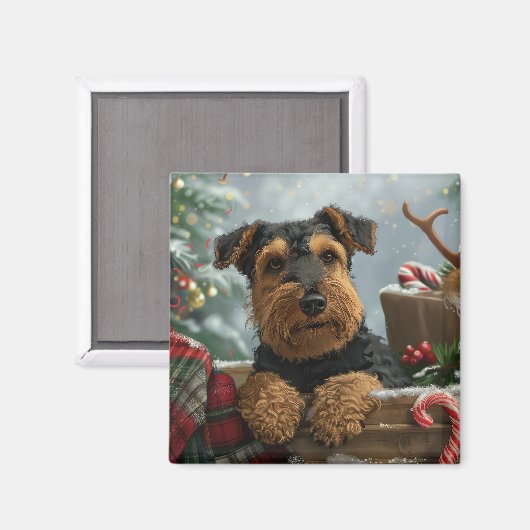 Airedale Hond Kerstfeest Magneet (Voorkant / Achterkant)