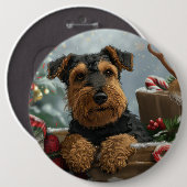 Airedale-hond kerstfeest  ronde button 6,0 cm (Voorkant /achterkant)