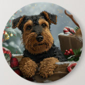 Airedale-hond kerstfeest  ronde button 6,0 cm (Voorkant)