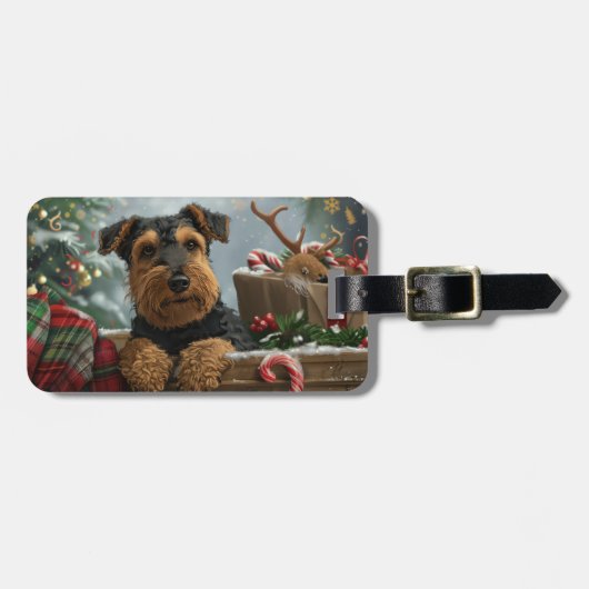 Airedale-hond Kerstfeestviering Bagagelabel (Voorkant horizontaal)