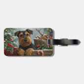 Airedale-hond Kerstfeestviering Bagagelabel (Achterkant horizontaal)