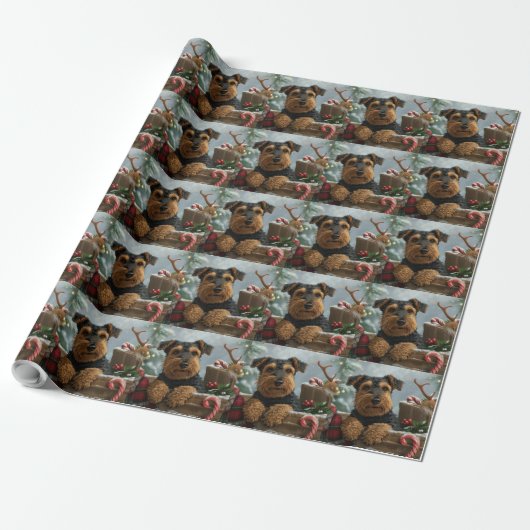 Airedale-hond Kerstfeestviering Cadeaupapier (Uitgerold)