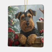 Airedale-hond Kerstfeestviering Keramisch Ornament (Links)