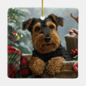 Airedale-hond Kerstfeestviering Keramisch Ornament (Achterkant)