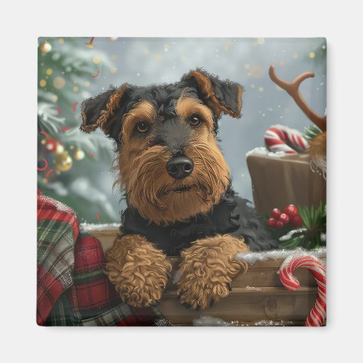 Airedale-hond Kerstfeestviering Magneet (Voorkant)