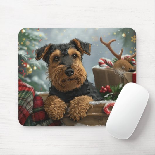 Airedale-hond Kerstfeestviering Muismat (Met muis)