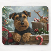 Airedale-hond Kerstfeestviering Muismat (Voorkant)