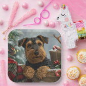 Airedale-hond Kerstfeestviering Papieren Bordje (Feest)