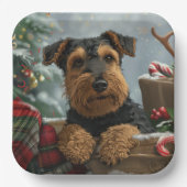 Airedale-hond Kerstfeestviering Papieren Bordje (Voorkant)