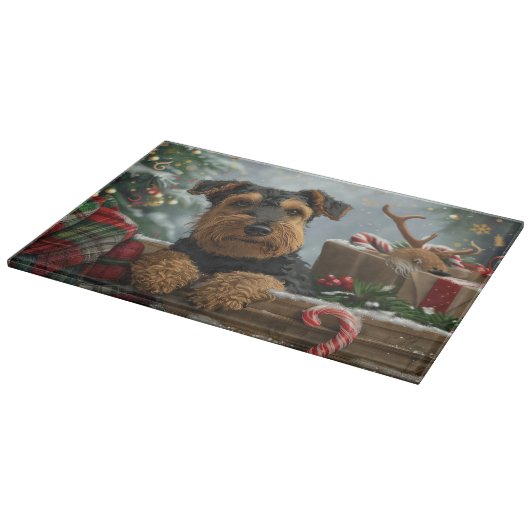 Airedale-hond Kerstfeestviering Snijplank (Hoek)