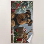 Airedale-hond Kerstfeestviering Strandlaken (Voorkant)