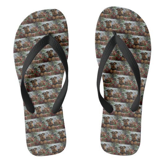Airedale-hond Kerstfeestviering Teenslippers (Voetbed)