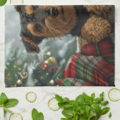 Airedale-hond Kerstfeestviering Theedoek (Gevouwen)