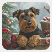 Airedale-hond Kerstfeestviering Vierkante Sticker (Voorkant)