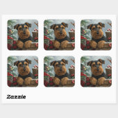 Airedale-hond Kerstfeestviering Vierkante Sticker (Vel)