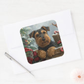 Airedale-hond Kerstfeestviering Vierkante Sticker (Envelop)