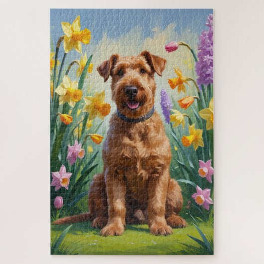 Airedale-hond lente bloemen schilderij legpuzzel (Verticaal)