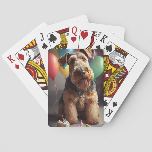 Airedale-hond met cake en ballonnen pokerkaarten (Achterkant)