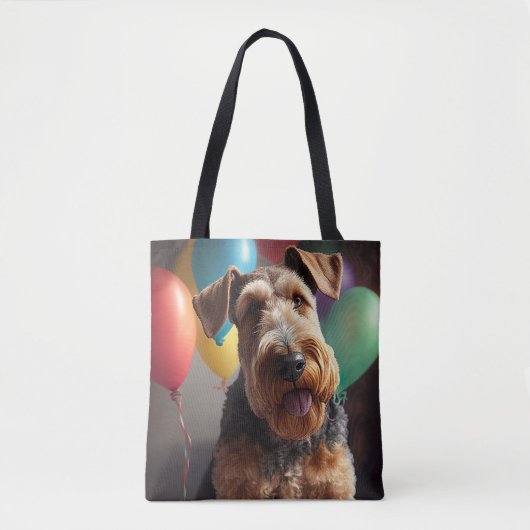 Airedale-hond met cake en ballonnen tote bag (Voorkant)