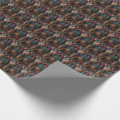 Airedale hond met kerstcadeaus open haard cadeaupapier (Hoek)