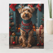 Airedale hond met kerstcadeaus open haard kaart (Voorkant)