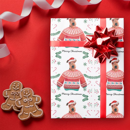 Airedale-hond met kersttrui Feestelijk Cadeaupapier