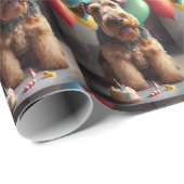 Airedale hond met taart en ballonnen cadeaupapier (Rol Hoek)